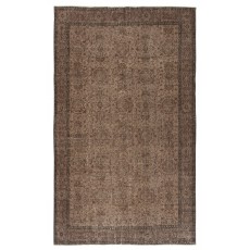 Modern Handmade Turkish Wool Area Rug. Vintage Brown Redyed Carpet for Living Room