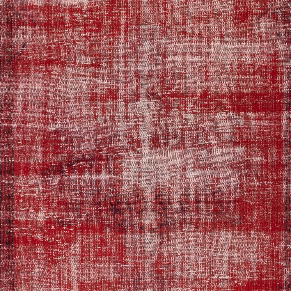 Distressed Vintage Wool Area Rug Overdyed in Red for Contemporary Interiors. Hand-knotted in Turkey Distressed Vintage Wool Area Rug Overdyed in Red for Contemporary Interiors. Hand-knotted in Turkey