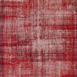 Distressed Vintage Wool Area Rug Overdyed in Red for Contemporary Interiors. Hand-knotted in Turkey