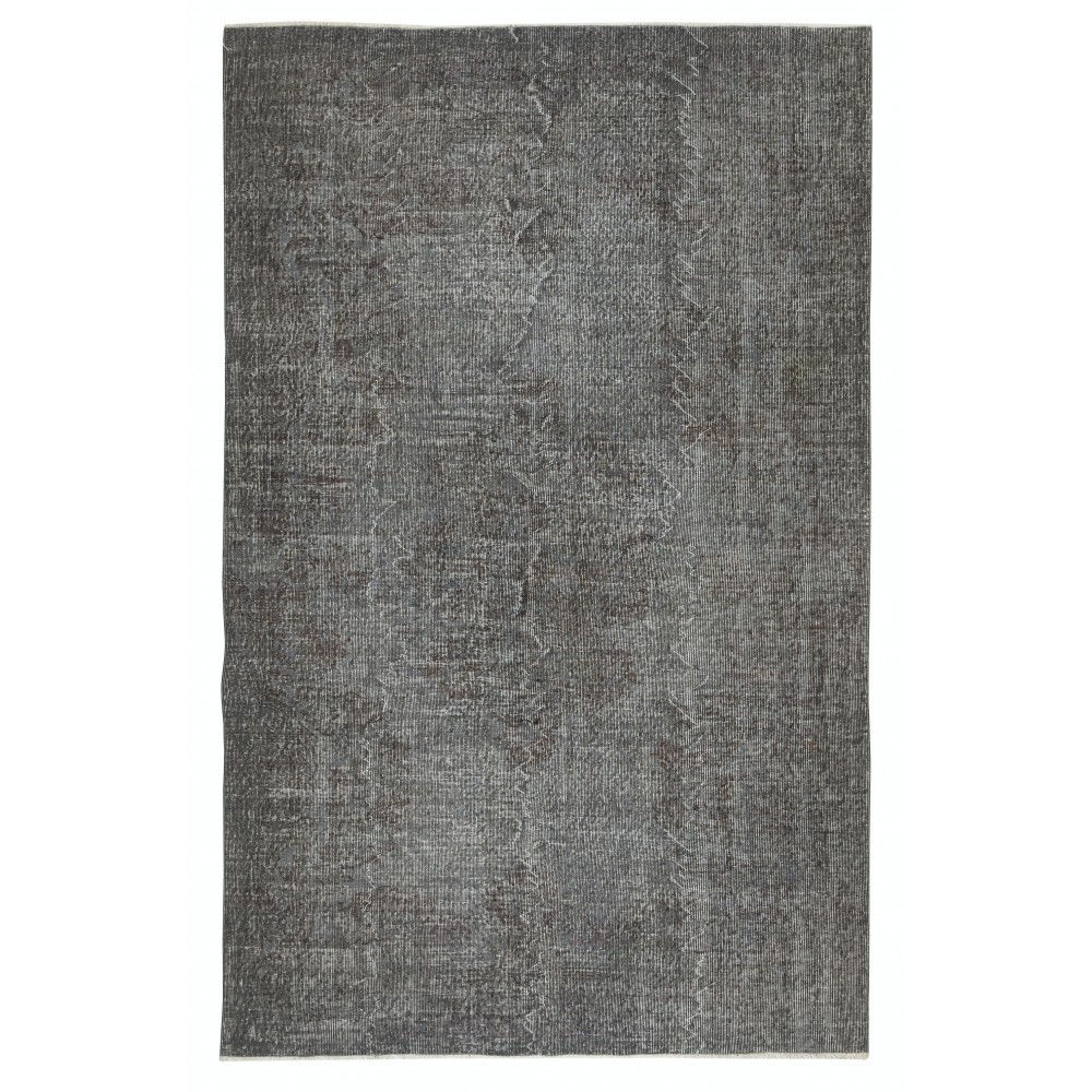 Overdyed Gray Wool Rug. Handmade Turkish Vintage Area Rug for Living Room