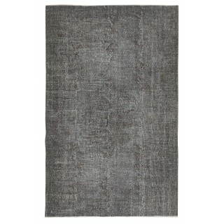 Overdyed Gray Wool Rug. Handmade Turkish Vintage Area Rug for Living Room
