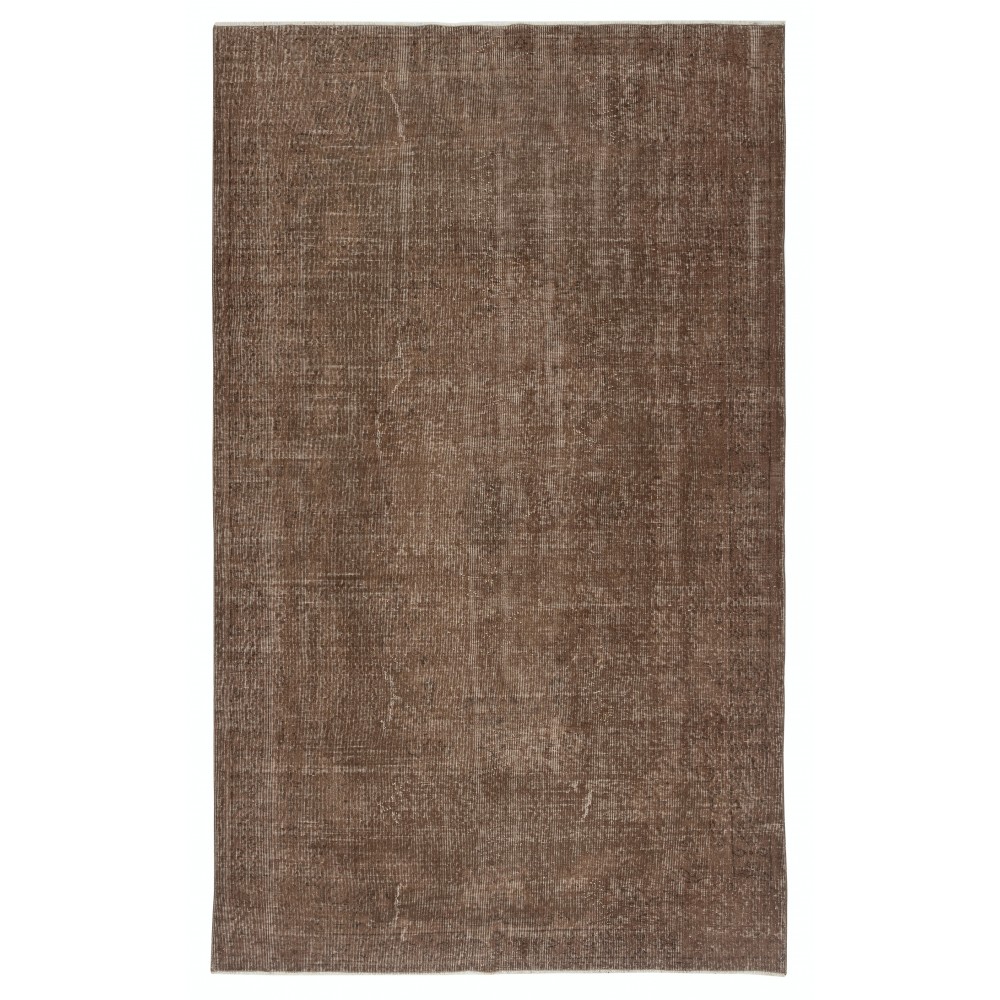 Vintage Brown Wool Area Rug. Handmade Turkish Rug for Contemporary Spaces