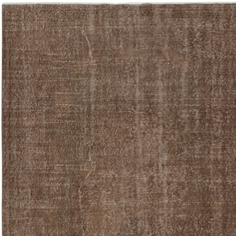 Vintage Brown Wool Area Rug. Handmade Turkish Rug for Contemporary Spaces