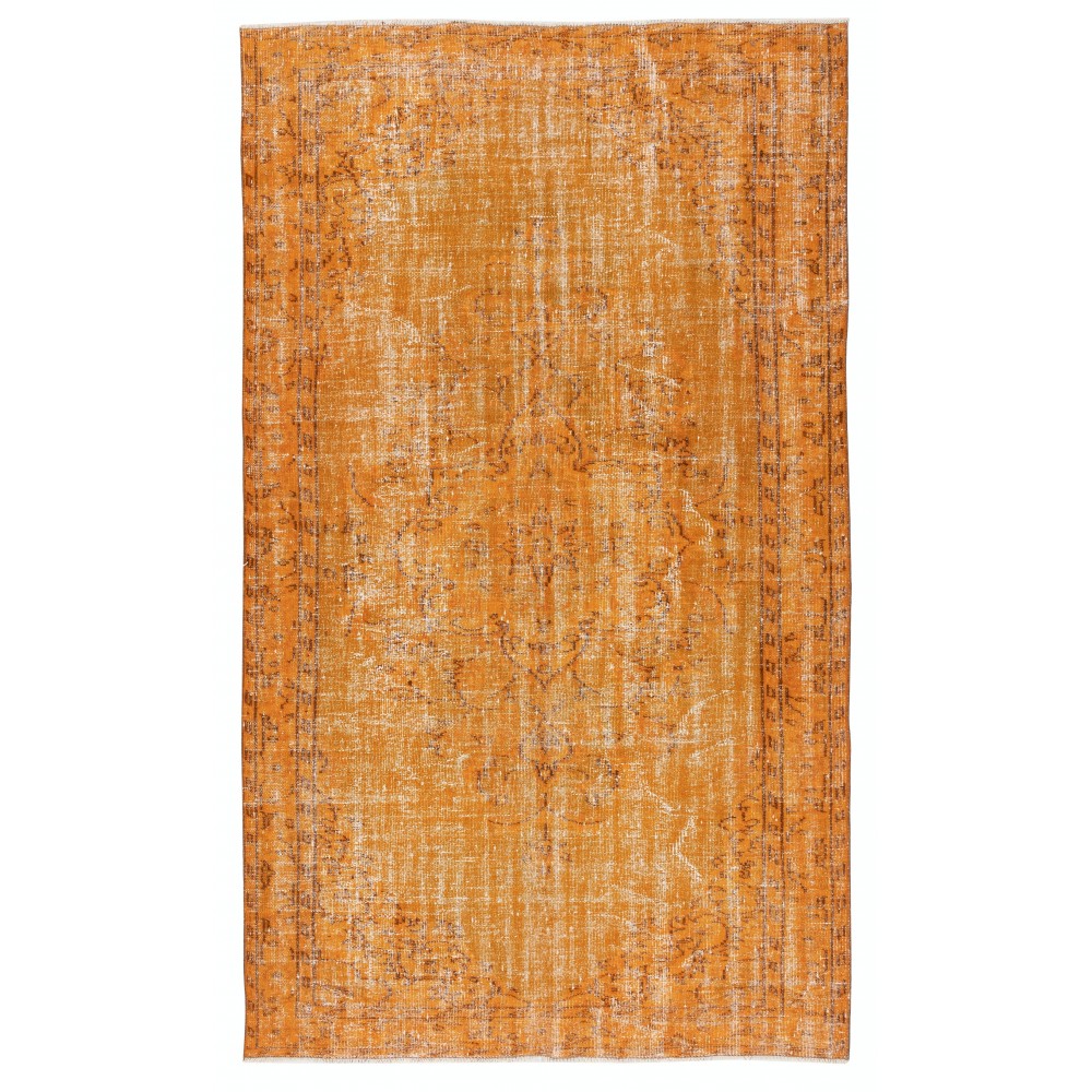 Modern Handmade Turkish Wool Area Rug. Vintage Orange Redyed Carpet for Living Room Modern Handmade Turkish Wool Area Rug. Vintage Orange Redyed Carpet for Living Room