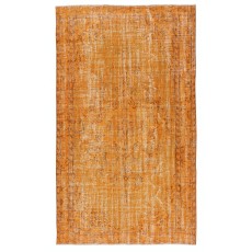 Modern Handmade Turkish Wool Area Rug. Vintage Orange Redyed Carpet for Living Room