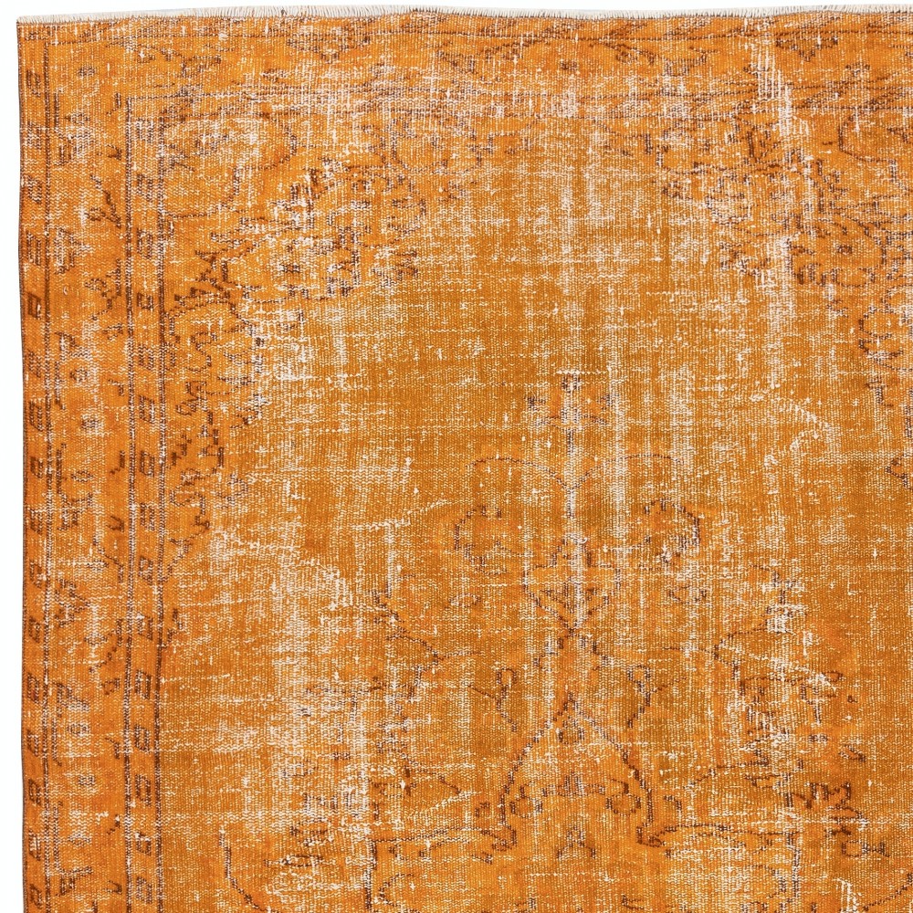 Modern Handmade Turkish Wool Area Rug. Vintage Orange Redyed Carpet for Living Room Modern Handmade Turkish Wool Area Rug. Vintage Orange Redyed Carpet for Living Room