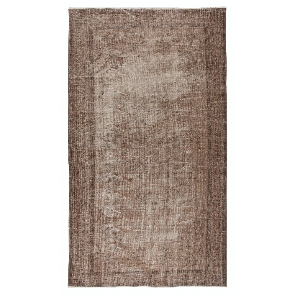 Overdyed Brown Wool Rug. Distressed Handmade Turkish Vintage Area Rug for Modern Interiors