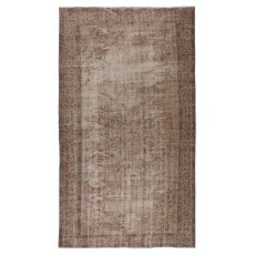 Overdyed Brown Wool Rug. Distressed Handmade Turkish Vintage Area Rug for Modern Interiors