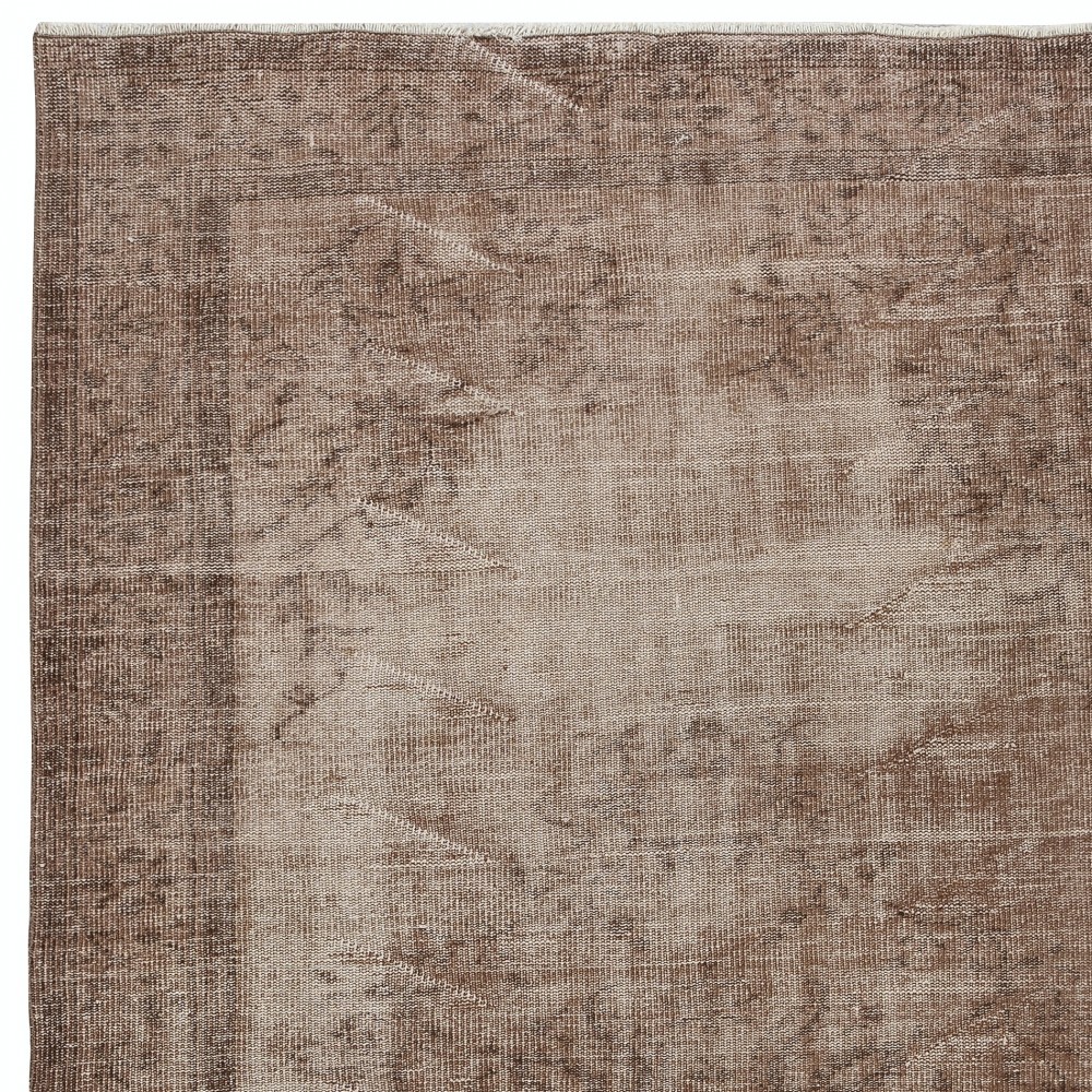 Overdyed Brown Wool Rug. Distressed Handmade Turkish Vintage Area Rug for Modern Interiors