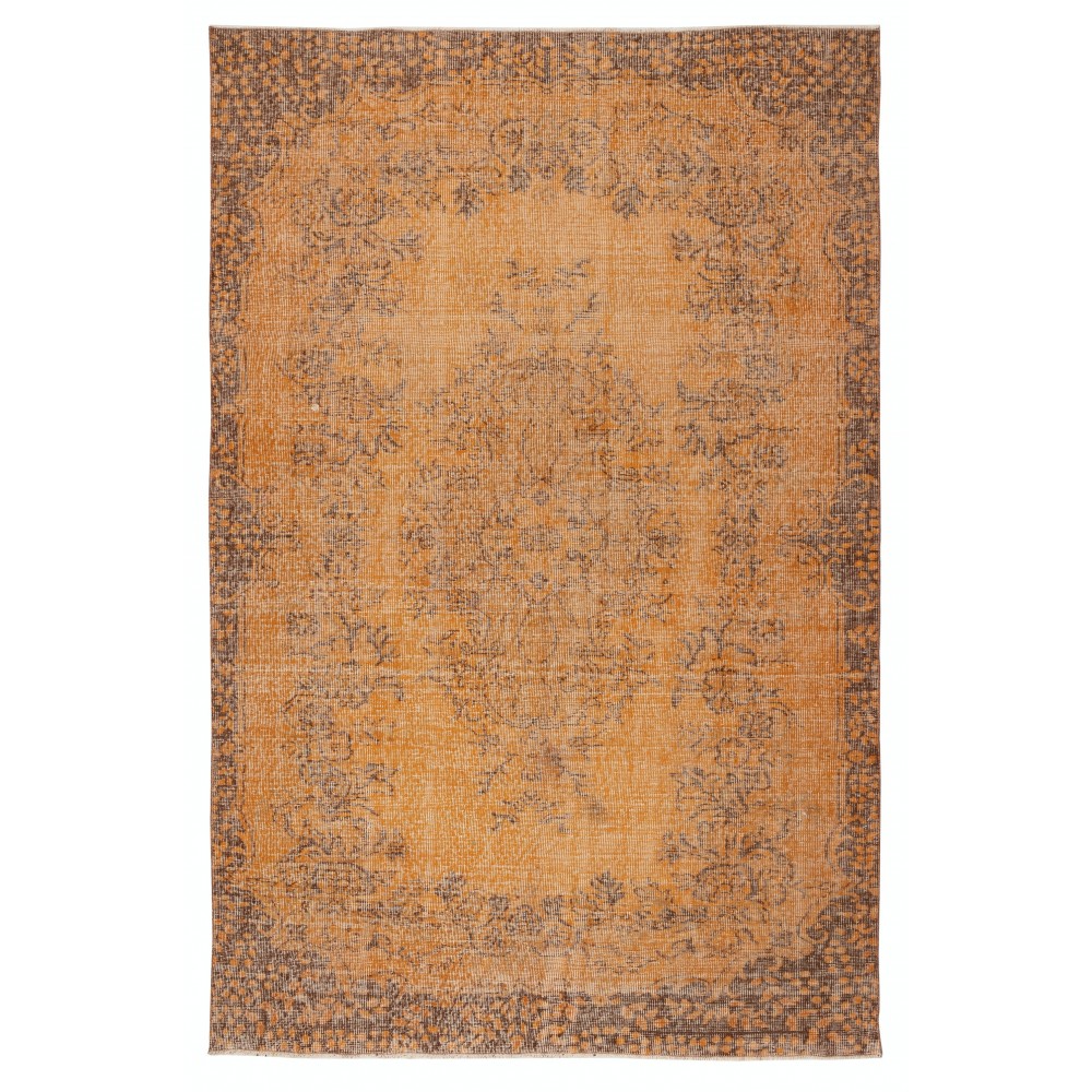 Orange Redyed Vintage Area Rug for Modern Interiors. Handknotted and Handwoven in Turkey Orange Redyed Vintage Area Rug for Modern Interiors. Handknotted and Handwoven in Turkey