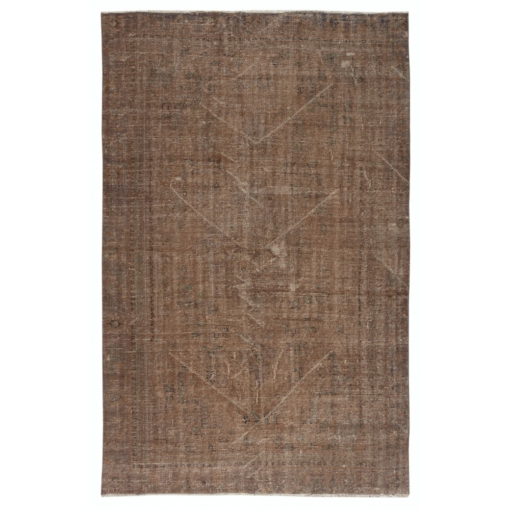 Overdyed Brown Wool Rug. Handmade Turkish Vintage Area Rug for Living Room