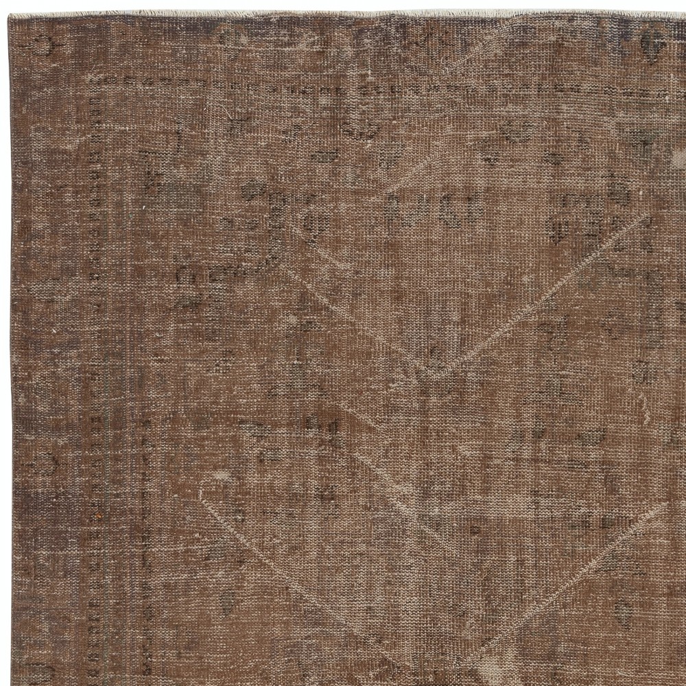 Overdyed Brown Wool Rug. Handmade Turkish Vintage Area Rug for Living Room