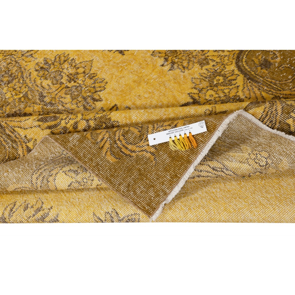 Vintage Handmade Turkish Wool Area Rug Overdyed in Yellow for Modern Interiors Vintage Handmade Turkish Wool Area Rug Overdyed in Yellow for Modern Interiors