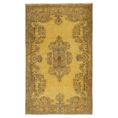 Vintage Handmade Turkish Wool Area Rug Overdyed in Yellow for Modern Interiors