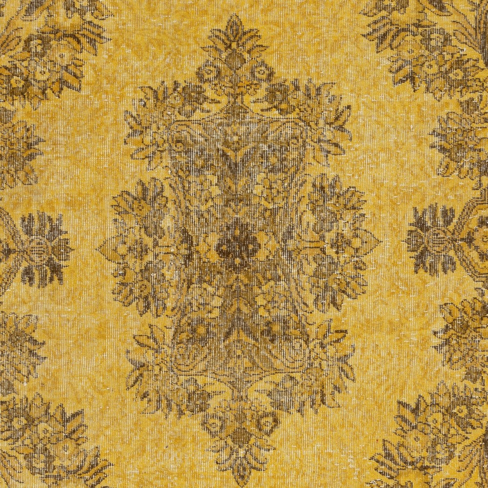 Vintage Handmade Turkish Wool Area Rug Overdyed in Yellow for Modern Interiors Vintage Handmade Turkish Wool Area Rug Overdyed in Yellow for Modern Interiors