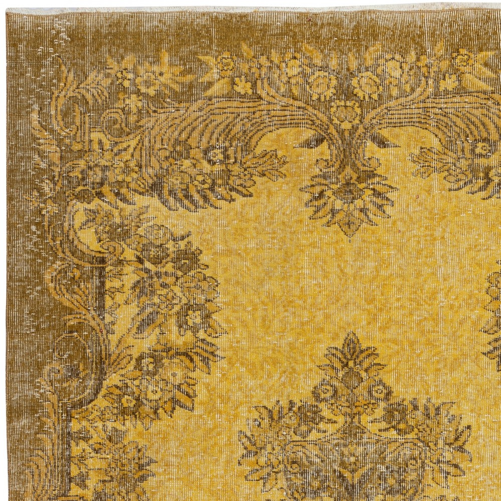 Vintage Handmade Turkish Wool Area Rug Overdyed in Yellow for Modern Interiors Vintage Handmade Turkish Wool Area Rug Overdyed in Yellow for Modern Interiors