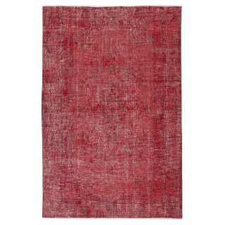 Vintage Handmade Turkish Wool Area Rug Redyed in Red for Modern Interiors