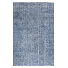 Handmade Turkish Wool Area Rug. Vintage Overdyed Blue Rug for Modern Home