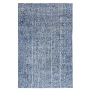 Handmade Turkish Wool Area Rug. Vintage Overdyed Blue Rug for Modern Home