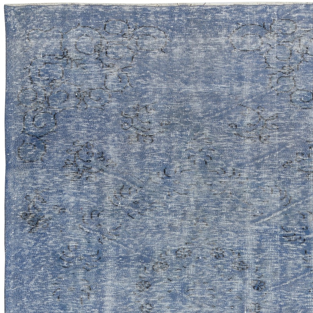 Handmade Turkish Wool Area Rug. Vintage Overdyed Blue Rug for Modern Home Handmade Turkish Wool Area Rug. Vintage Overdyed Blue Rug for Modern Home