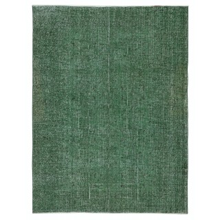 Vintage Handmade Turkish Wool Rug. Overdyed Green for Modern Home & Office