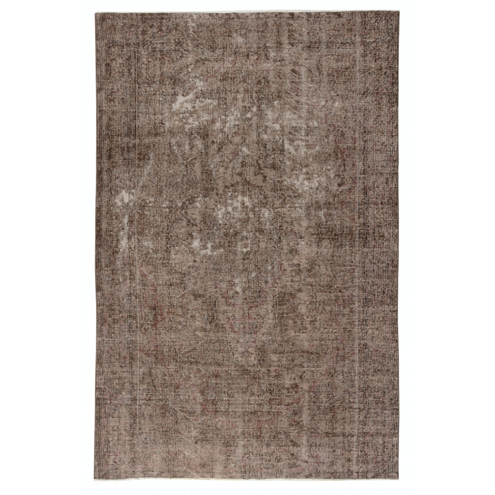 Modern Brown Turkish Rug for Bedroom. Vintage Handmade Wool Area Rug for Living Room