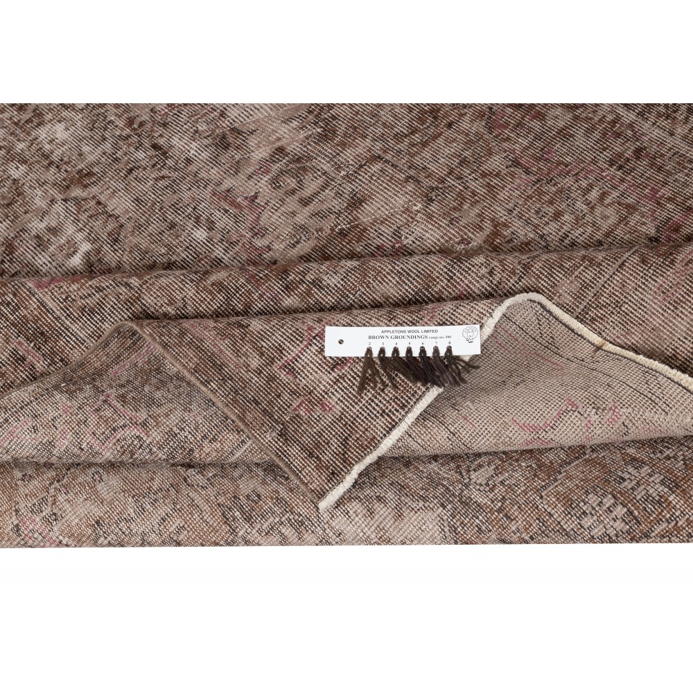 Modern Brown Turkish Rug for Bedroom. Vintage Handmade Wool Area Rug for Living Room