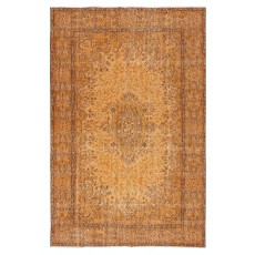 Vintage Handmade Turkish Wool Area Rug Redyed in Orange for Modern Interiors