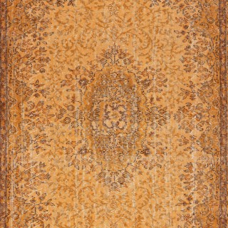 Vintage Handmade Turkish Wool Area Rug Redyed in Orange for Modern Interiors