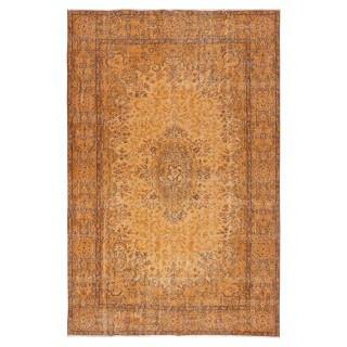 Vintage Handmade Turkish Wool Area Rug Redyed in Orange for Modern Interiors