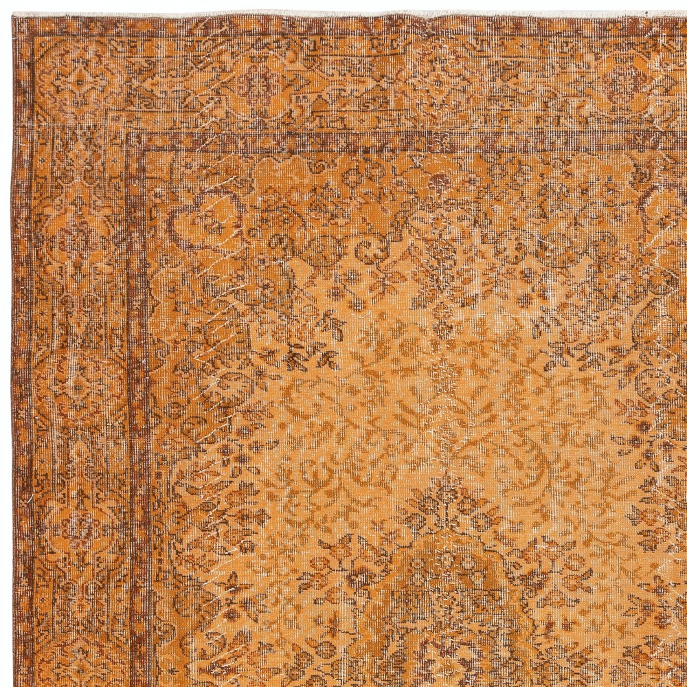 Vintage Handmade Turkish Wool Area Rug Redyed in Orange for Modern Interiors
