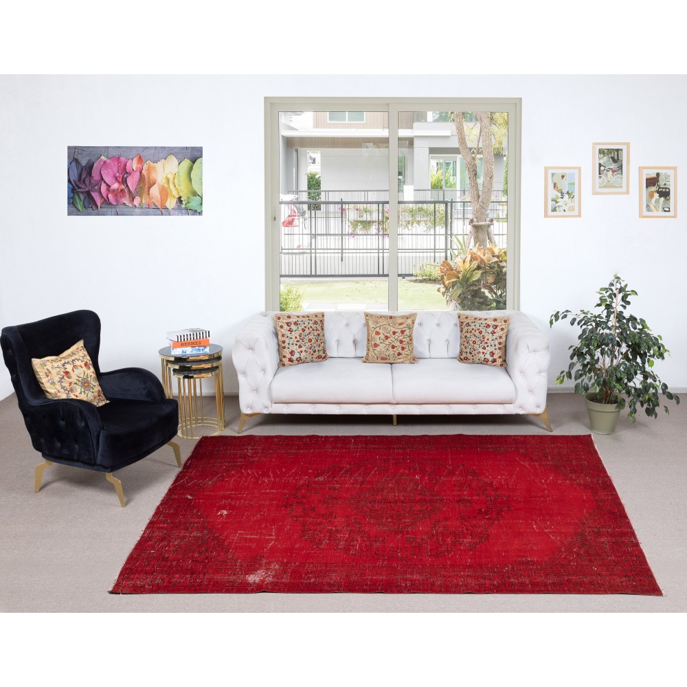 Overdyed Red Turkish Rug. Handmade Vintage Wool Area Rug for Living Room Overdyed Red Turkish Rug. Handmade Vintage Wool Area Rug for Living Room