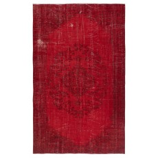 Overdyed Red Turkish Rug. Handmade Vintage Wool Area Rug for Living Room