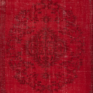 Overdyed Red Turkish Rug. Handmade Vintage Wool Area Rug for Living Room