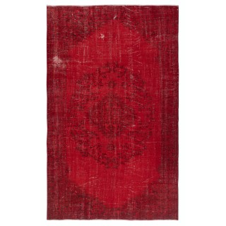 Overdyed Red Turkish Rug. Handmade Vintage Wool Area Rug for Living Room