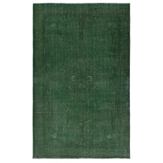 Green Overdyed Vintage Turkish Area Rug. Hand-Woven and Hand-Knotted Wool Carpet for Modern Interiors