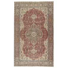 Vintage Turkish Red Area Rug. Hand-knotted Wool Carpet with Medallion Design