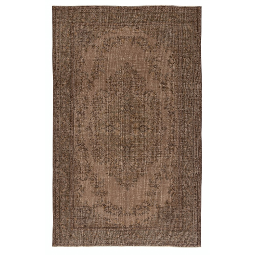 Hand-knotted Vintage Turkish Wool Area Rug Overdyed in Brown for Modern Interiors