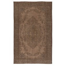 Hand-knotted Vintage Turkish Wool Area Rug Overdyed in Brown for Modern Interiors