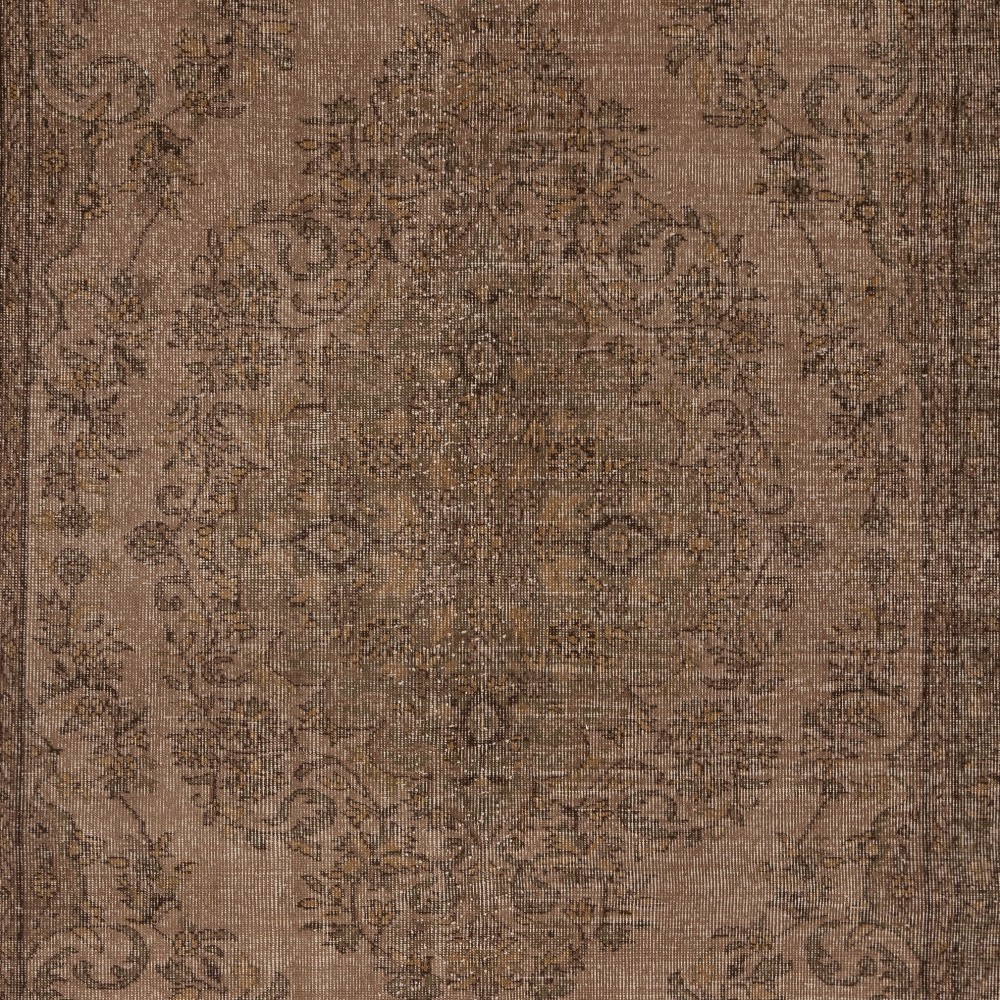 Hand-knotted Vintage Turkish Wool Area Rug Overdyed in Brown for Modern Interiors