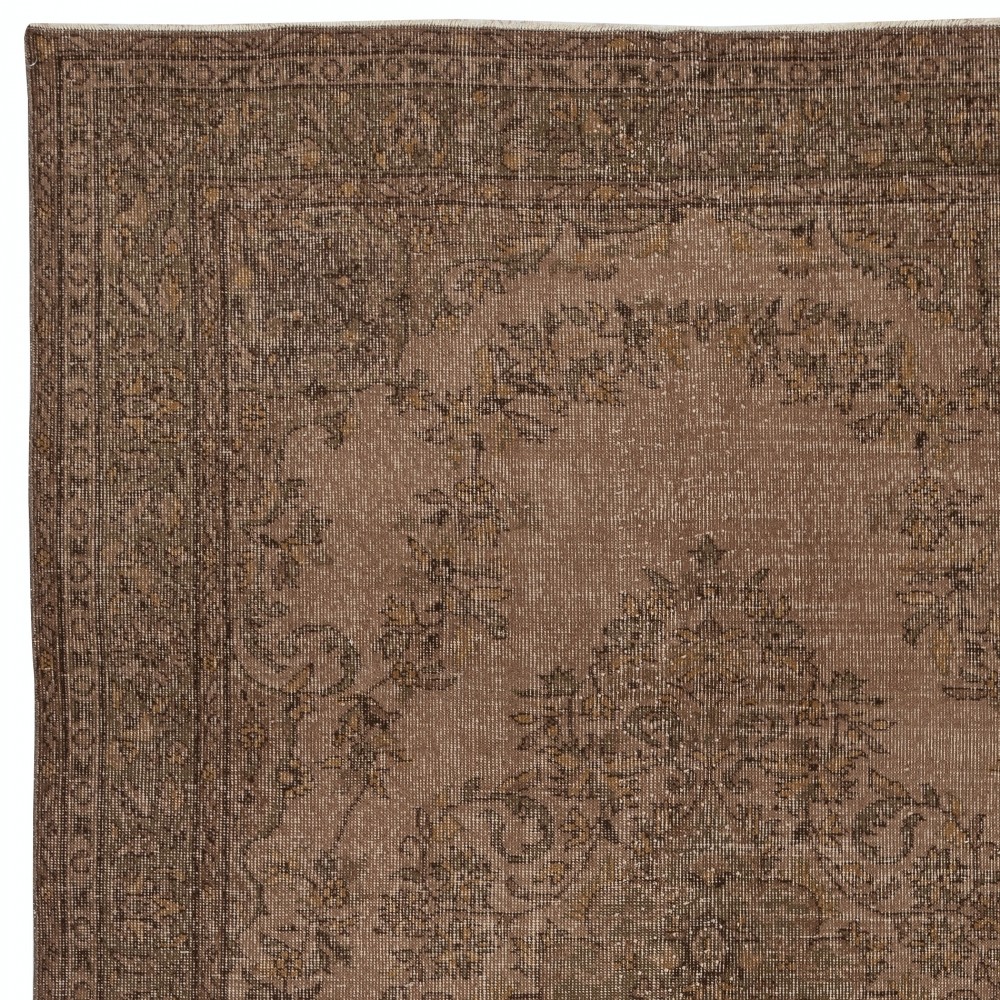Hand-knotted Vintage Turkish Wool Area Rug Overdyed in Brown for Modern Interiors