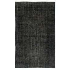 Modern Black Turkish Rug for Bedroom. Vintage Handmade Wool Area Rug for Living Room