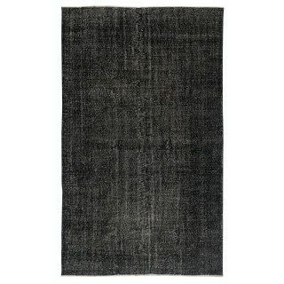 Modern Black Turkish Rug for Bedroom. Vintage Handmade Wool Area Rug for Living Room