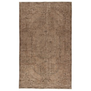 Vintage Wool Area Rug Overdyed in Brown for Modern Interiors. Hand-knotted in Turkey