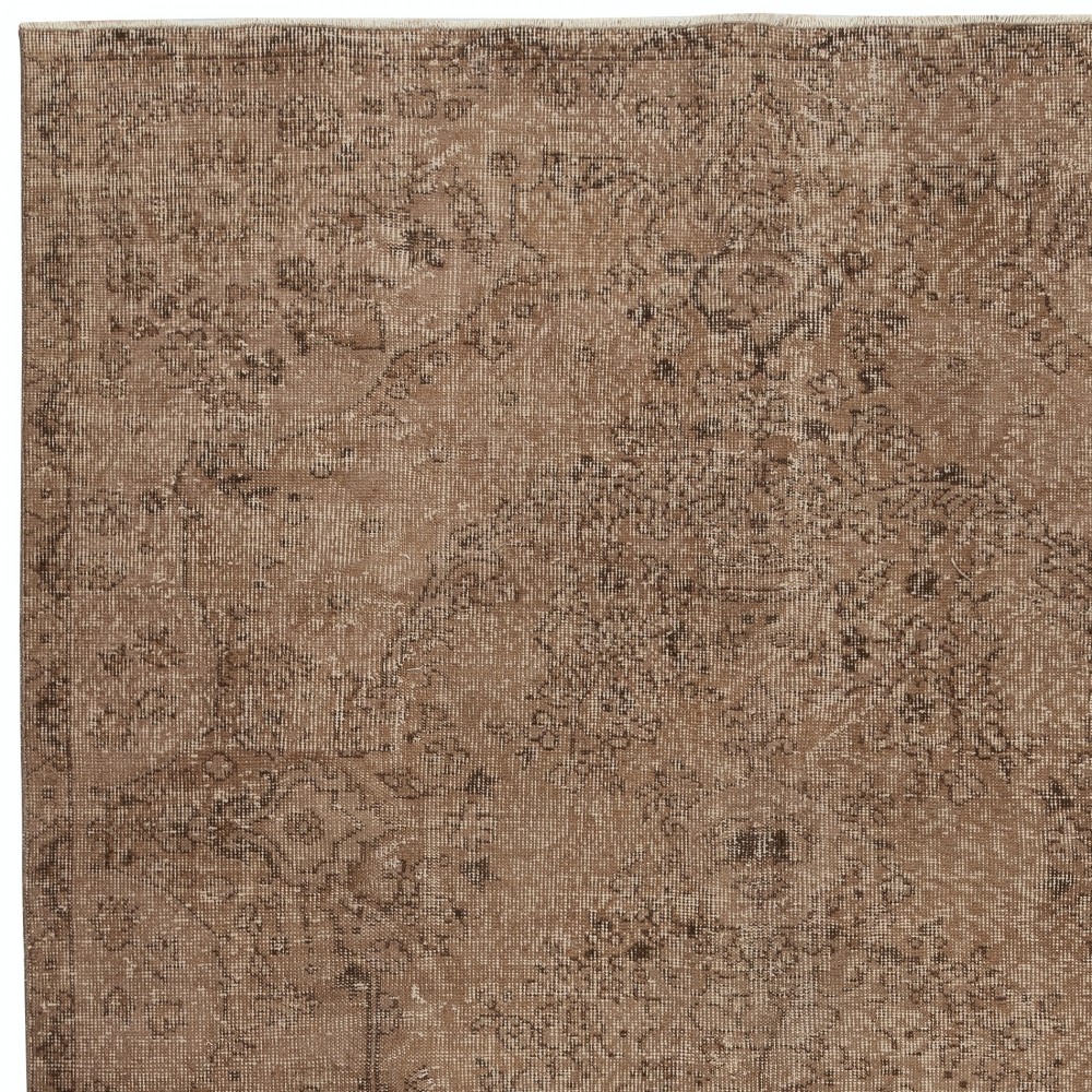 Vintage Wool Area Rug Overdyed in Brown for Modern Interiors. Hand-knotted in Turkey