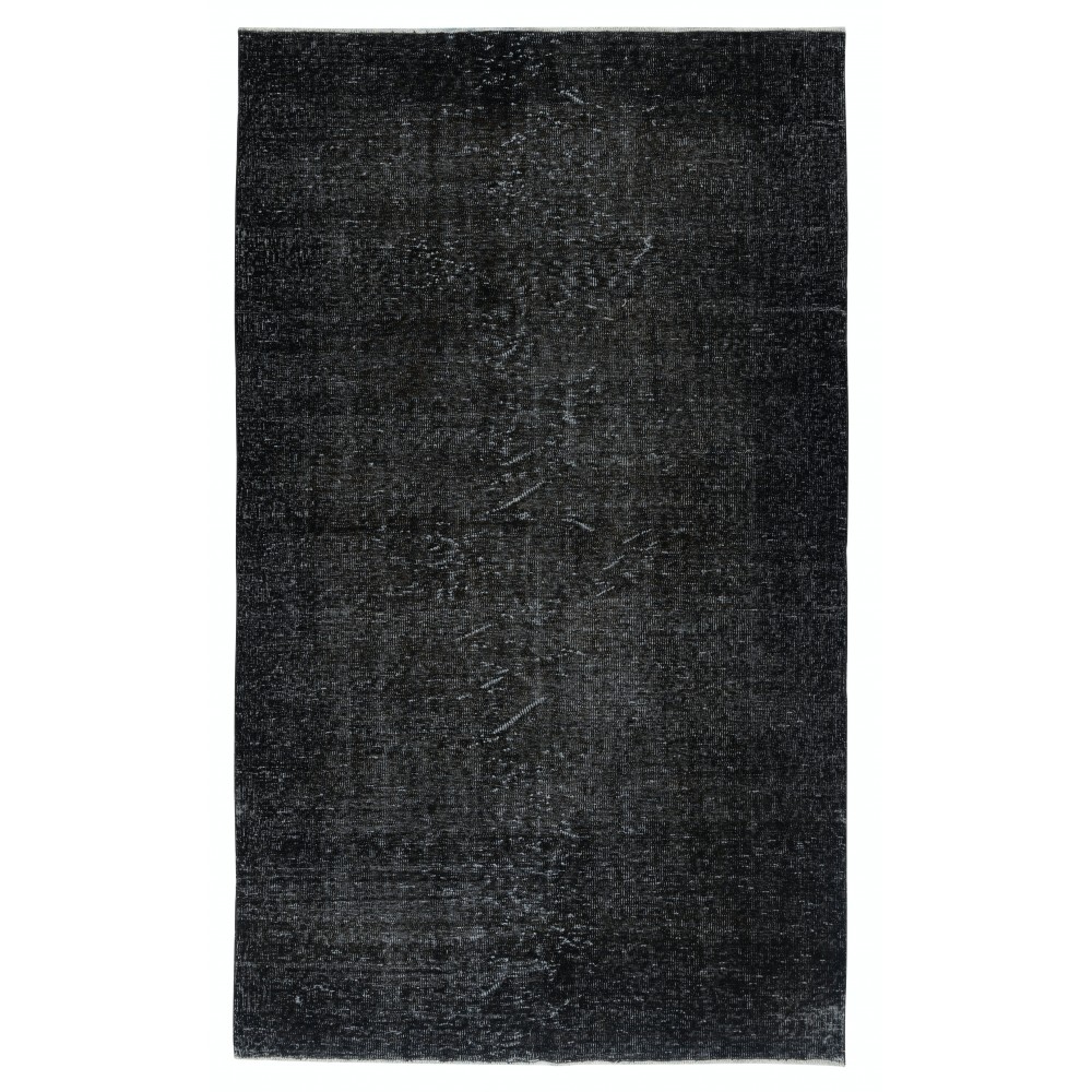 Contemporary Handmade Turkish Wool Area Rug. Vintage Black Redyed Carpet for Living Room Contemporary Handmade Turkish Wool Area Rug. Vintage Black Redyed Carpet for Living Room