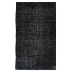 Contemporary Handmade Turkish Wool Area Rug. Vintage Black Redyed Carpet for Living Room
