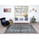 Decorative Vintage Turkish Wool Area Rug Overdyed in Blue. Handmade Contemporary Living Room Rug
