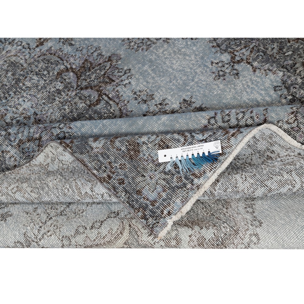 Decorative Vintage Turkish Wool Area Rug Overdyed in Blue. Handmade Contemporary Living Room Rug