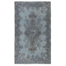 Decorative Vintage Turkish Wool Area Rug Overdyed in Blue. Handmade Contemporary Living Room Rug